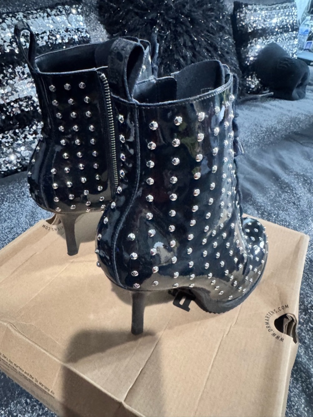 Dr. Martens Black Patent Studded Lace-Up Ankle Boots - Picture 3 of 5